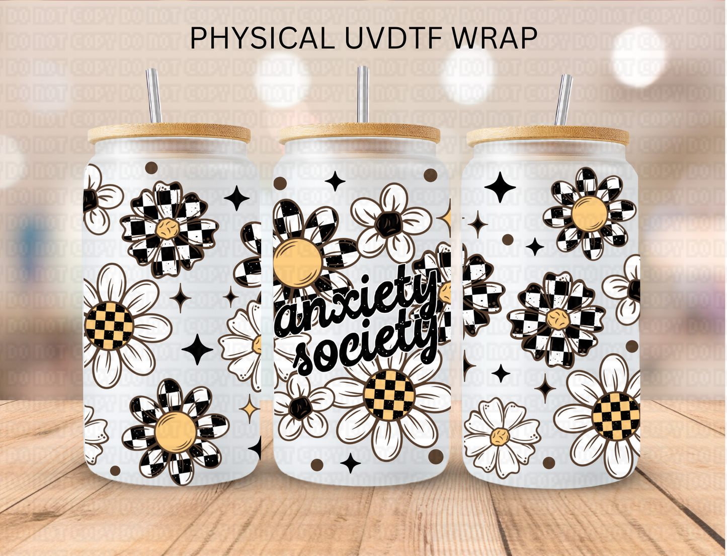 Anxiety Society Checkered Daisies - 16 oz / 20 oz Libby UV DTF Wrap