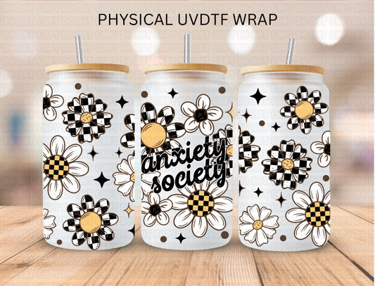Anxiety Society Checkered Daisies - 16 oz / 20 oz Libby UV DTF Wrap