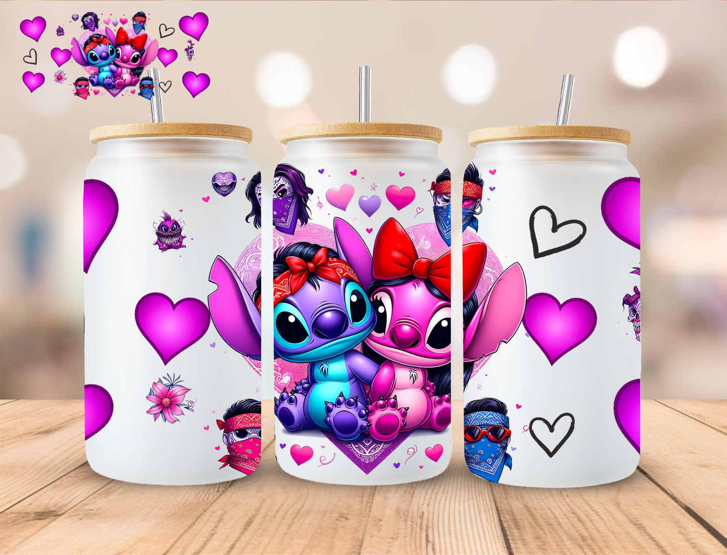 Valentines Alien Couple (Purple) - 16 oz / 20 oz Libby UV DTF Wrap EXCLUSIVE DESIGN