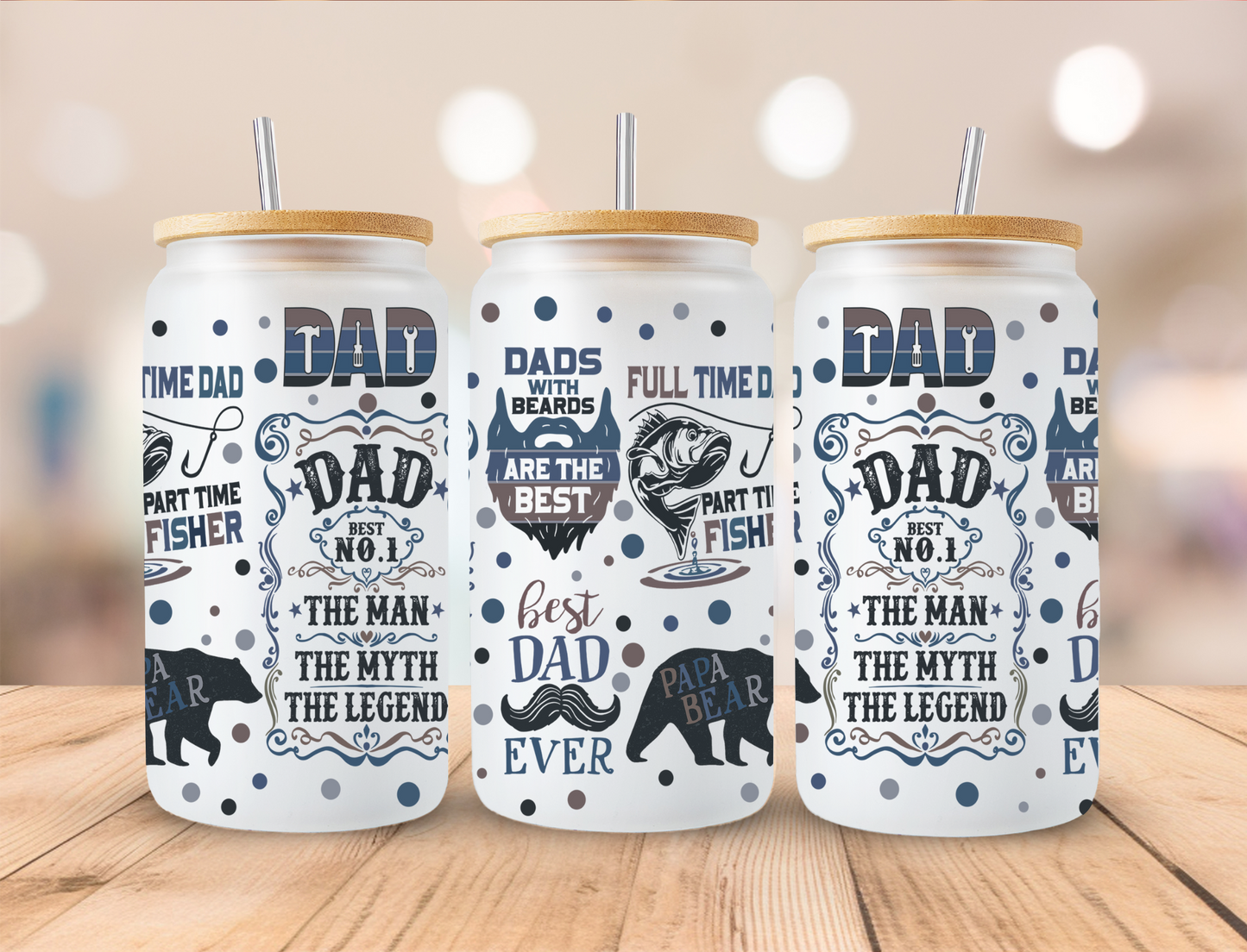Blue Father's Day Dad - 16 oz Libby UV DTF Wrap'