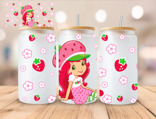 Sitting Strawberry Girl Shortcake Collection - 16 oz / 20 oz Libby UV DTF Wrap