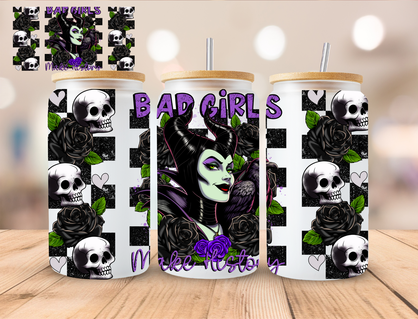 Bad Girls Collection Checkered Dragon Witch Villain - 16 oz / 20 oz Libby UV DTF Wrap