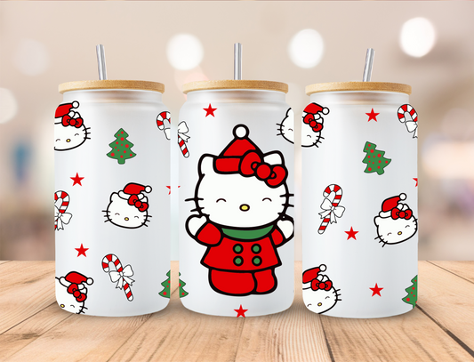 Christmas Tree Kitty - 16 oz / 20 oz Libby UV DTF Wrap