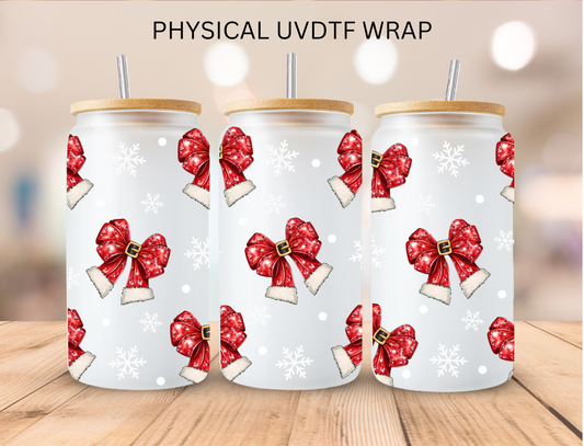 Christmas Santa Bow - 16 oz / 20 oz Libby UV DTF Wrap