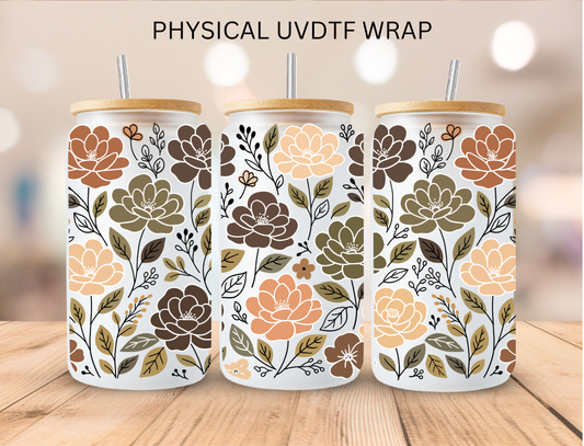 Brown And Green Flowers - 16 oz / 20 oz Libby UV DTF Wrap