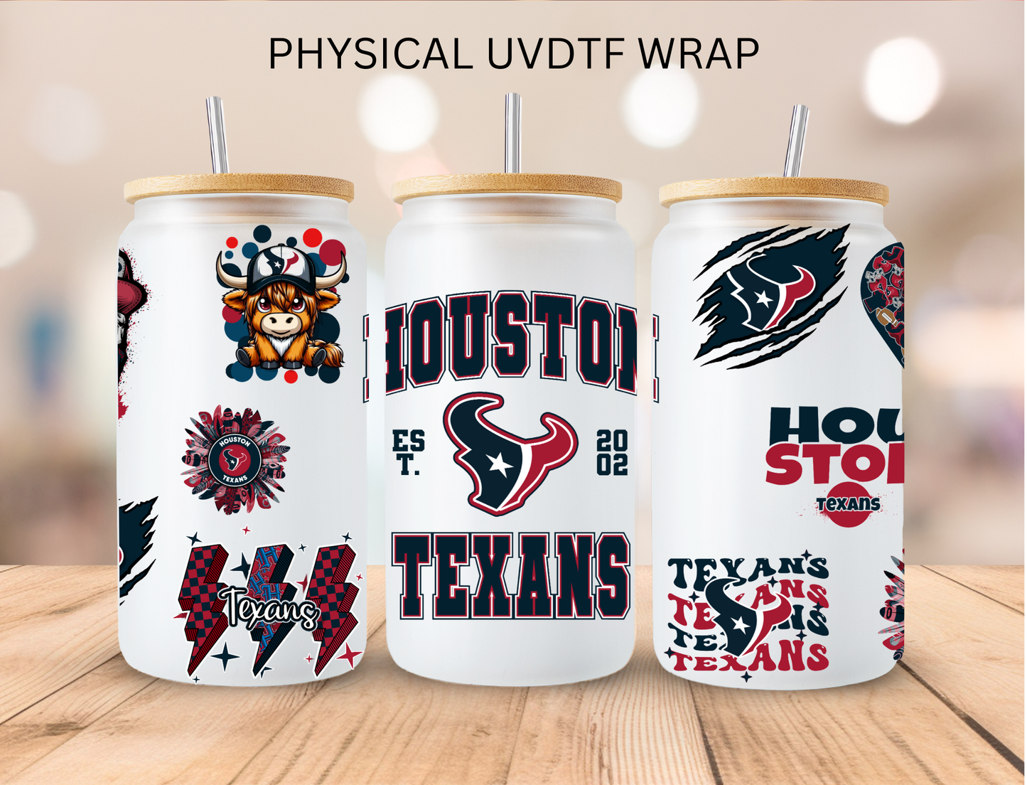Texans NFL Team - 16 oz / 20 oz Libby UV DTF Wrap