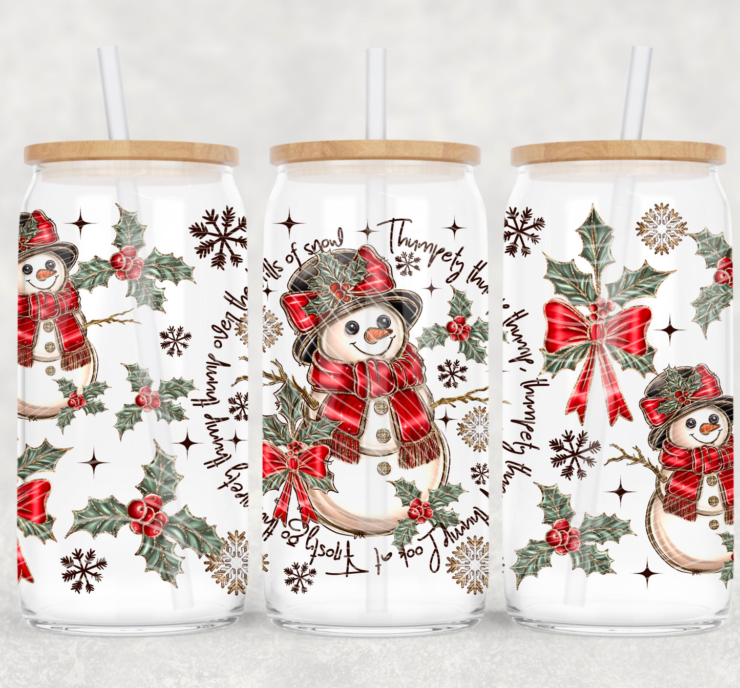 Christmas Watercolor Snowman - 16 oz / 20 oz Libby UV DTF Wrap