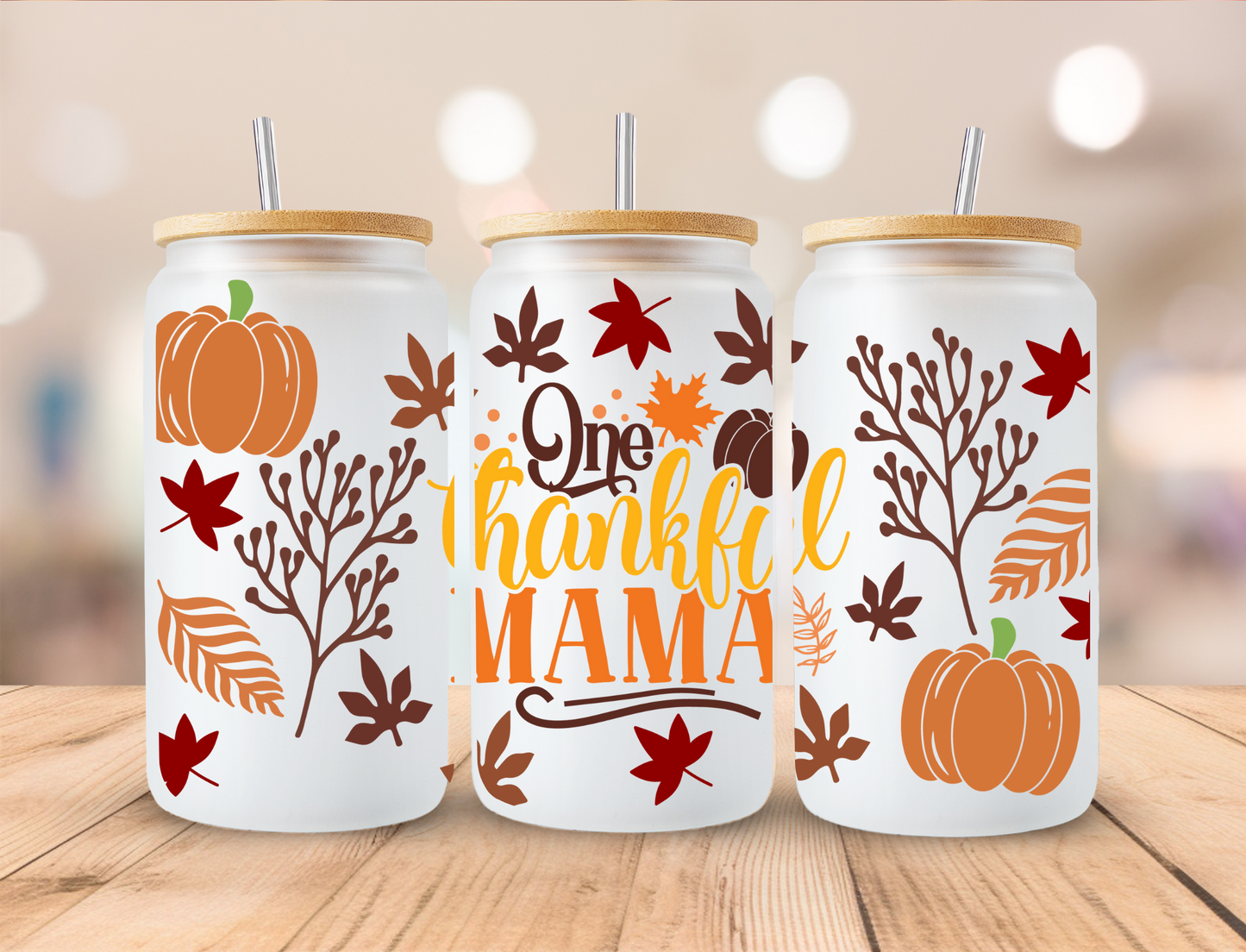 Fall One Thankful Mama - 16oz Libby UV DTF Wrap