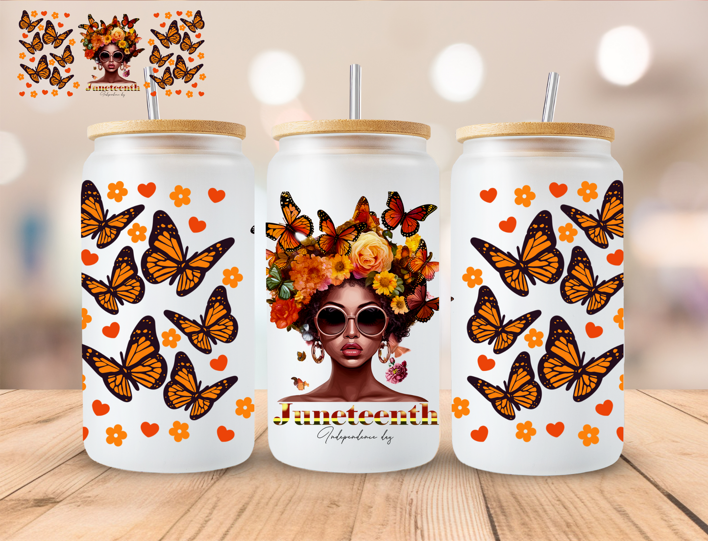 Juneteenth Butterfly - 16 oz / 20 oz Libby UV DTF Wrap