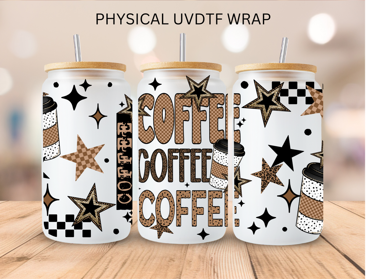 Checkered Stars Coffee Coffee - 16 oz / 20 oz Libby UV DTF