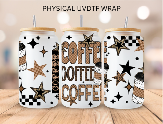 Checkered Stars Coffee Coffee - 16 oz / 20 oz Libby UV DTF
