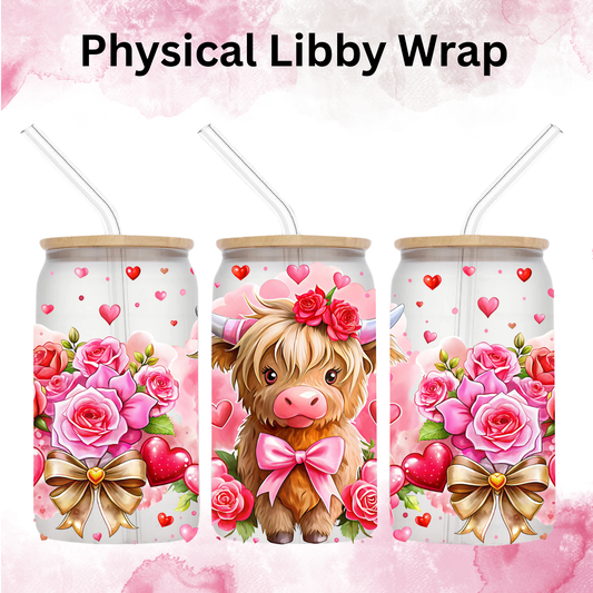 Valentines Day Highland Floral Cow - 16 oz / 20 oz Libby UV DTF