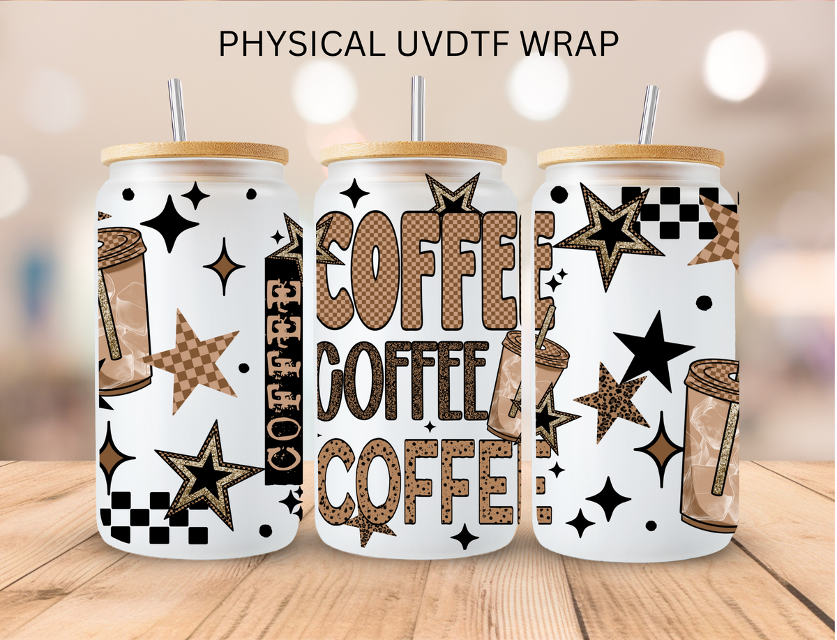 Checkered Stars Coffee Coffee - 16 oz / 20 oz Libby UV DTF