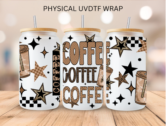Checkered Stars Coffee Coffee - 16 oz / 20 oz Libby UV DTF