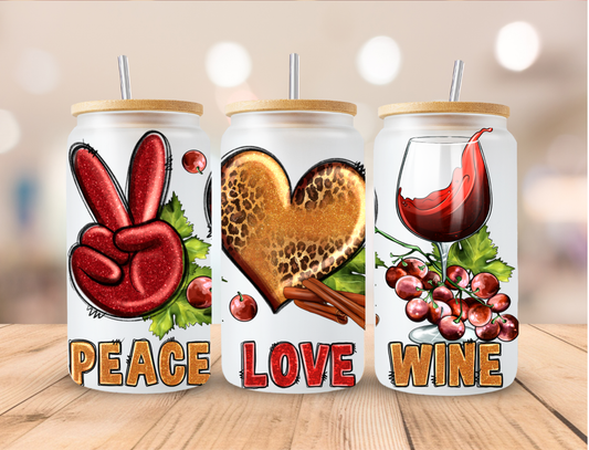 Peace Love Wine - 16 oz / 20 oz Libby UV DTF Wrap