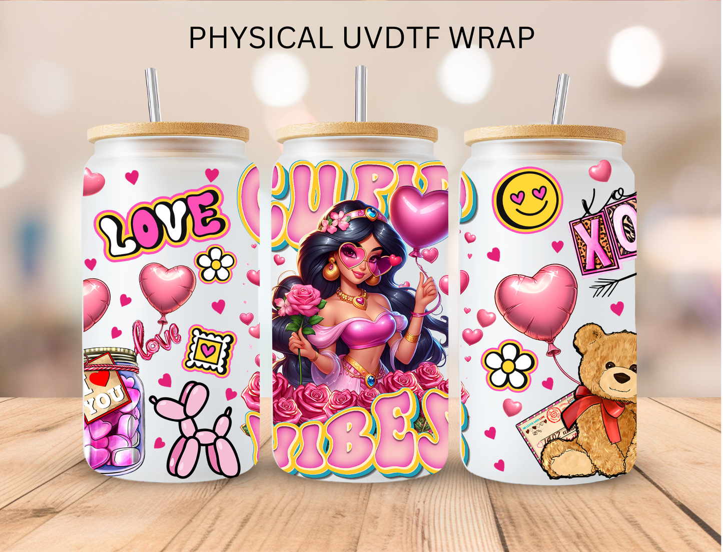 Valentines Cupid Vibes JAZ Princess - 16 oz / 20 oz Libby UV DTF
