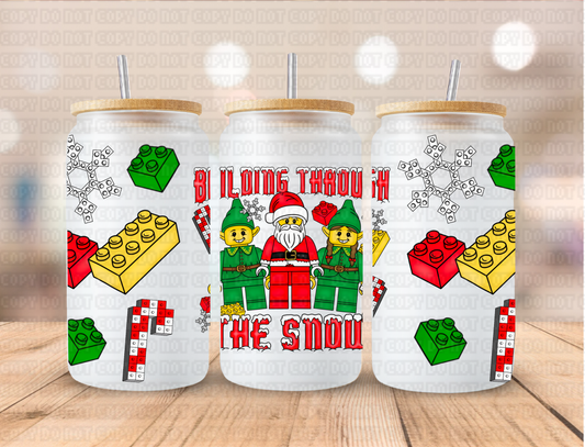 Christmas Building Through The Snow Blocks - 16 oz / 20 oz Libby UV DTF Wrap