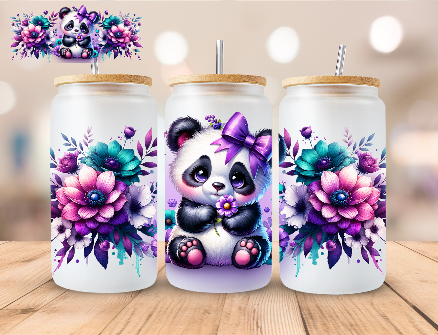 Purple Panda - 16 oz / 20 oz Libby UV DTF Wrap
