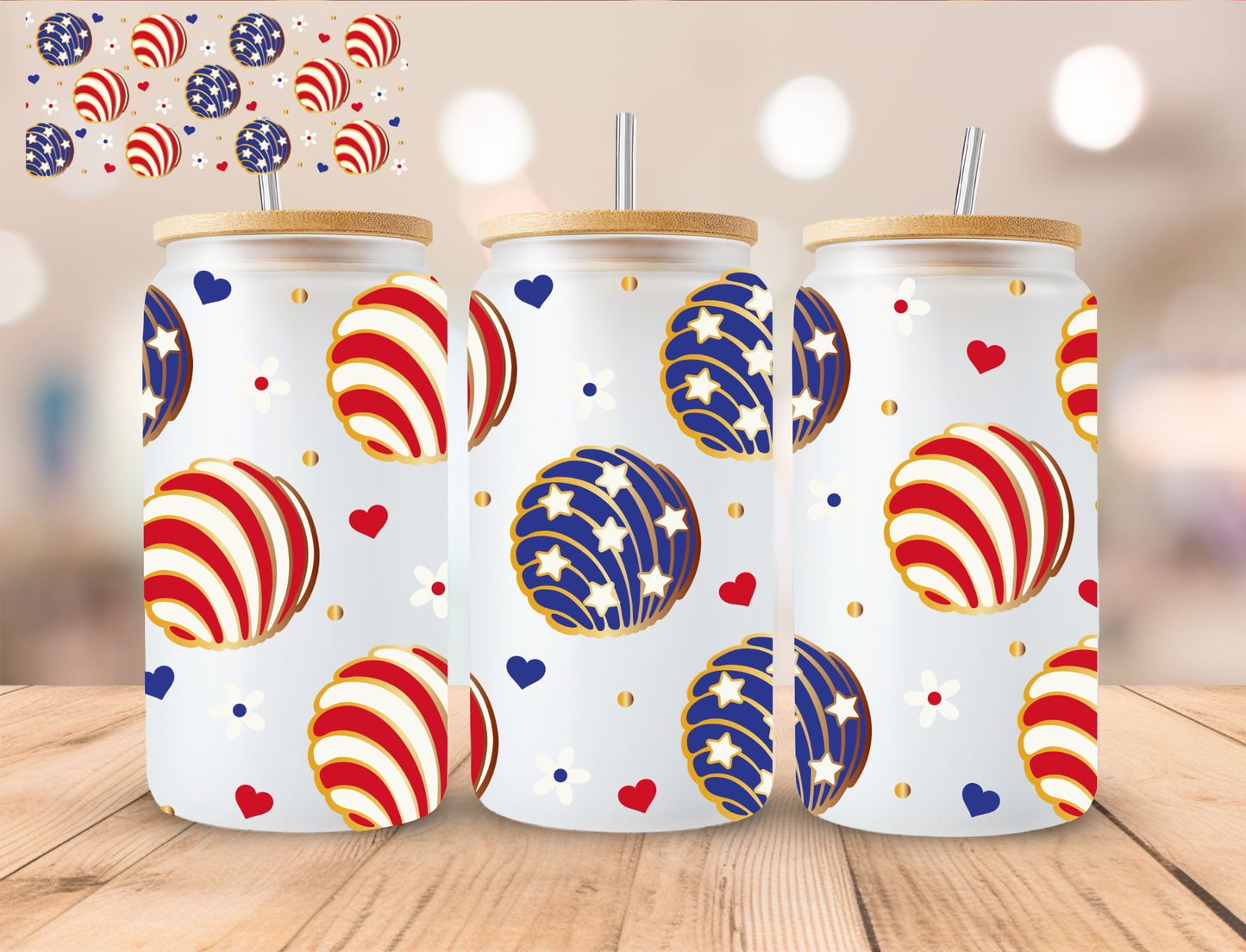 Patriotic Concha - 16 oz / 20 oz Libby UV DTF Wrap