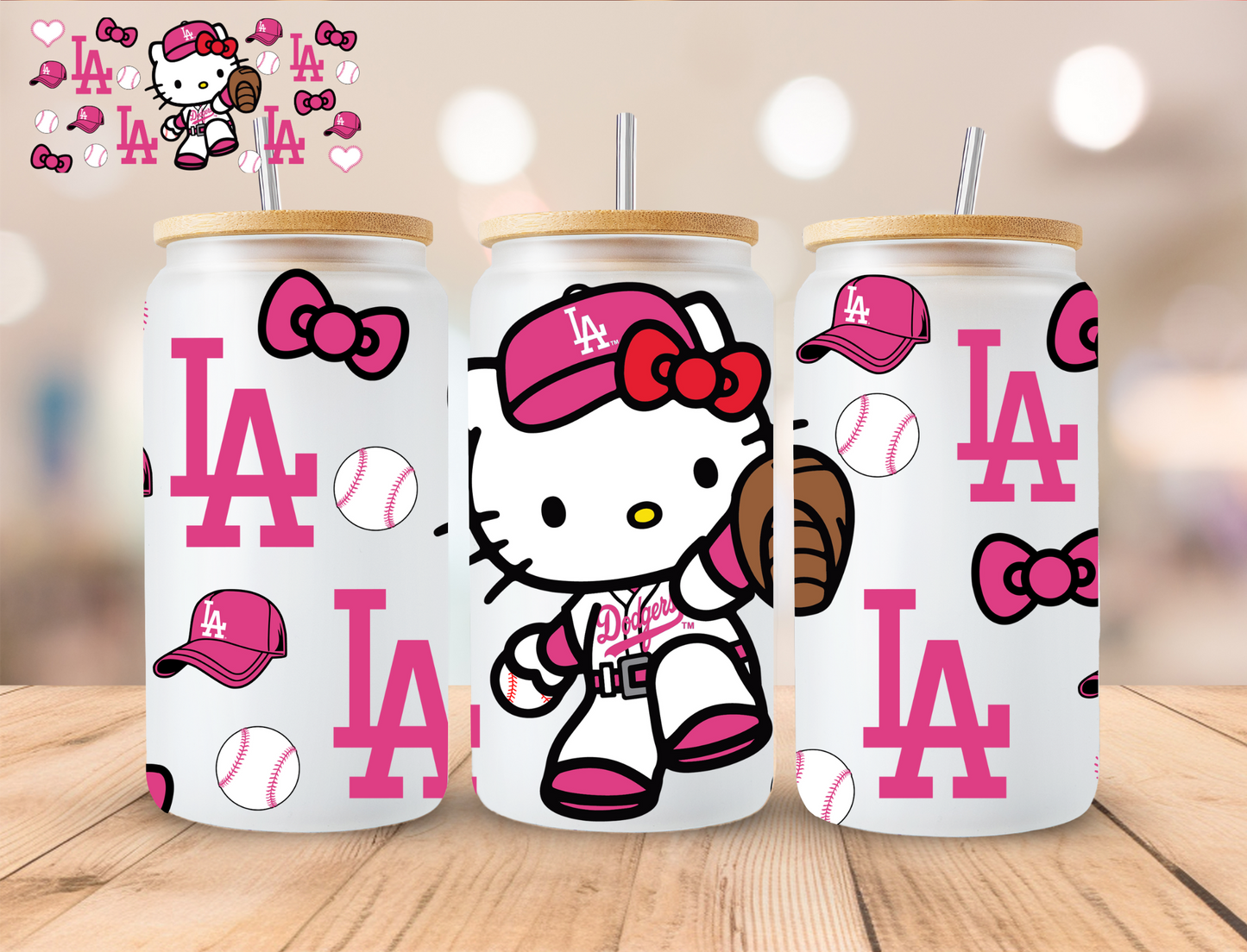 LA Baseball Kitty - 16 oz / 20 oz Libby UV DTF Wrap