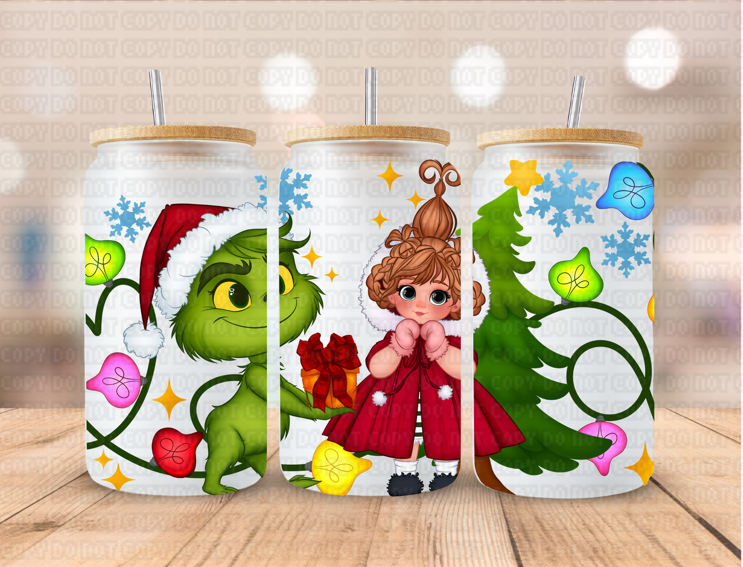 Christmas Mean Green and Cindy - 16 oz / 20 oz Libby UV DTF Wrap