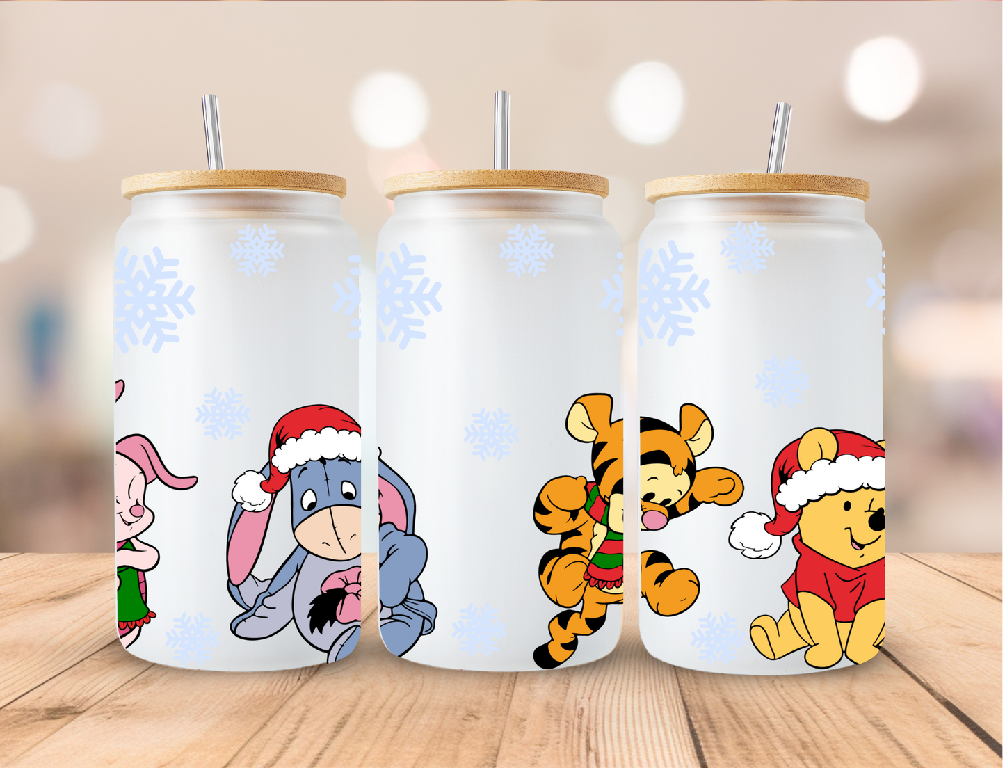 Christmas Bear And Friends Snowflake - 16 oz / 20 oz Libby UV DTF Wrap