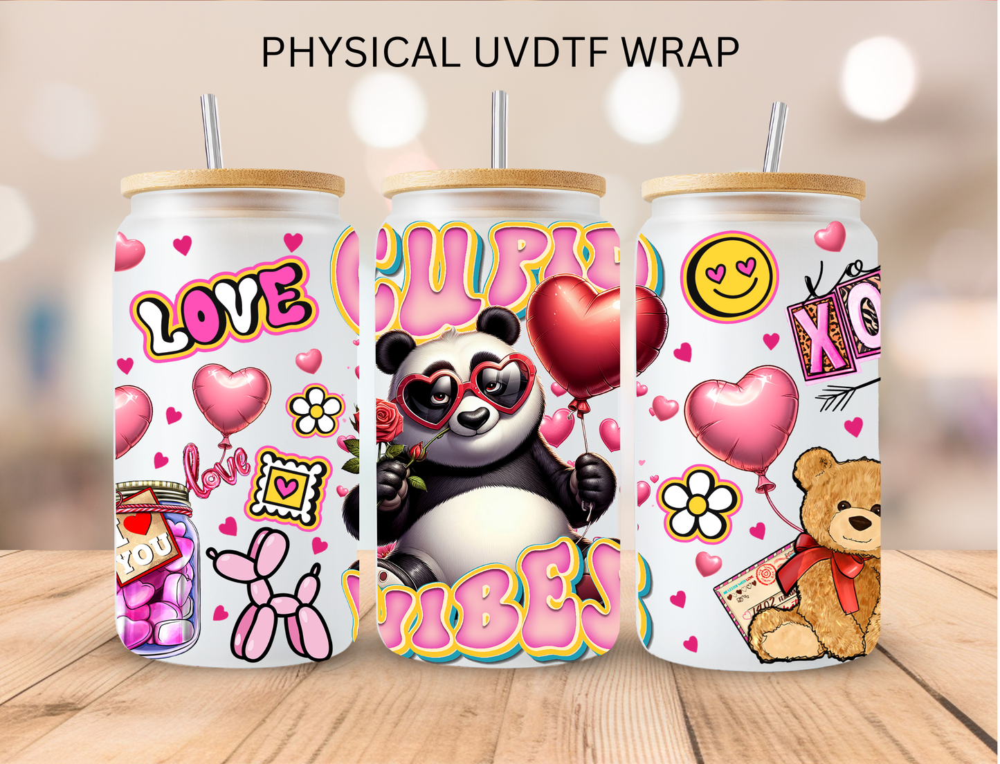 Valentines Cupid Vibes Panda - 16 oz / 20 oz Libby UV DTF