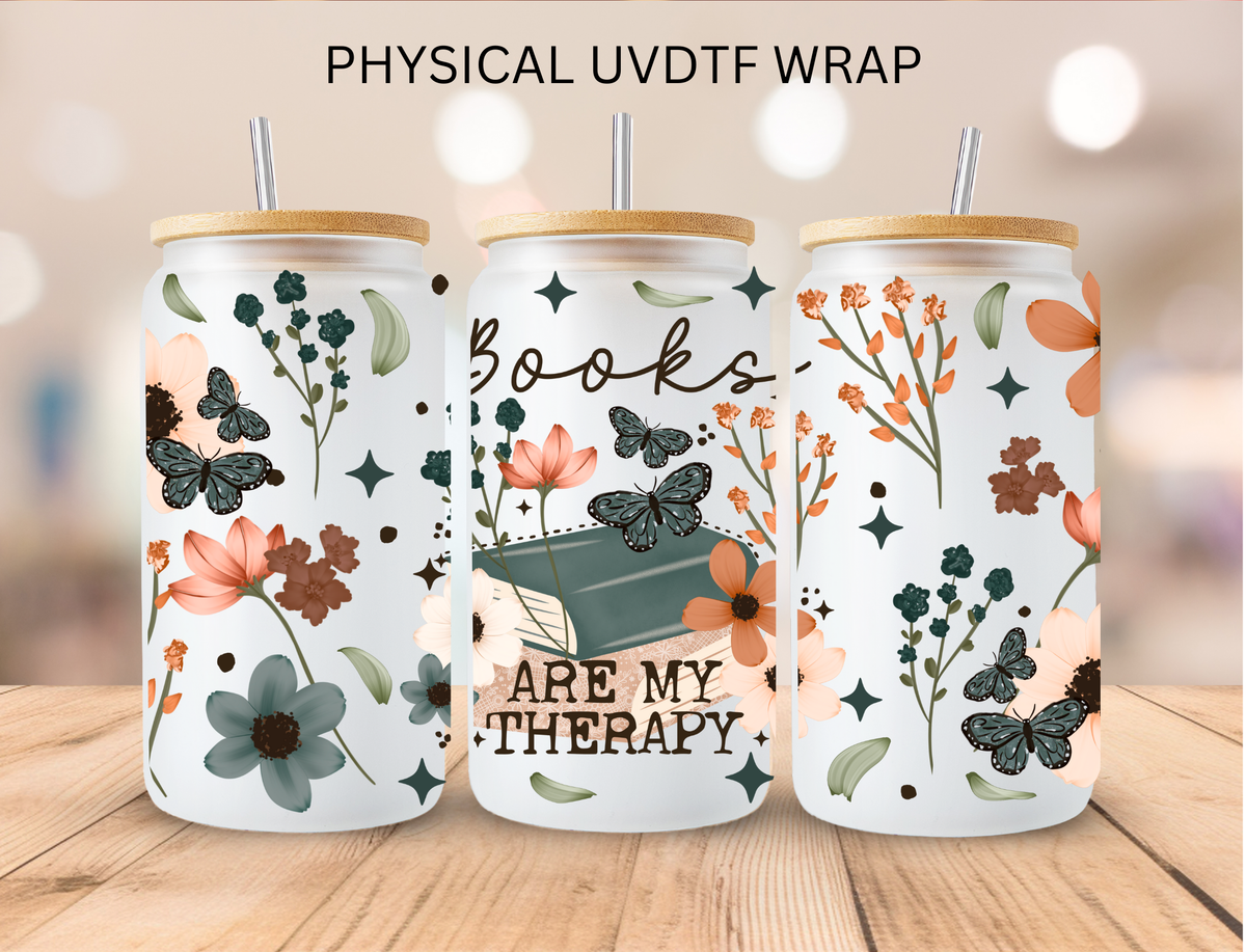 Floral Books Are My Therapy - 16 oz / 20 oz Libby UV DTF