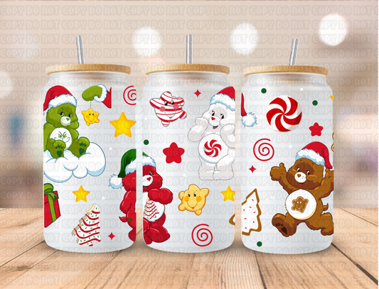 Christmas Colorful Bears - 16 oz / 20 oz Libby UV DTF Wrap