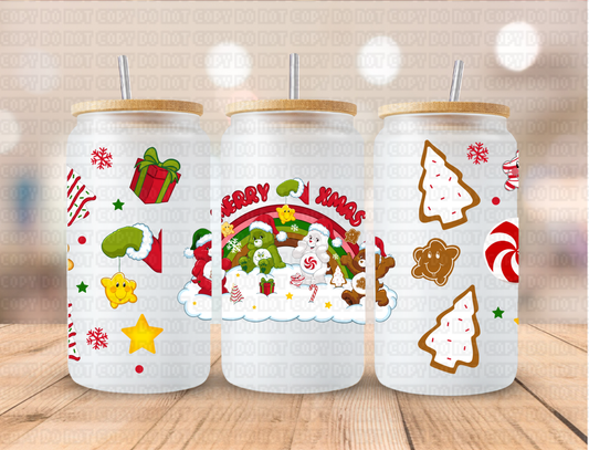 Christmas Colorful Bears Merry Bearmas - 16 oz / 20 oz Libby UV DTF Wrap