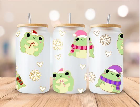 Christmas Leaping Frogs - 16 oz / 20 oz Libby UV DTF Wrap