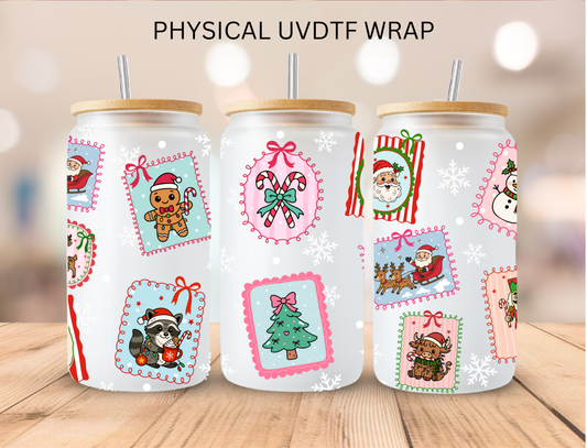 Christmas Santa Stamps - 16 oz / 20 oz Libby UV DTF Wrap
