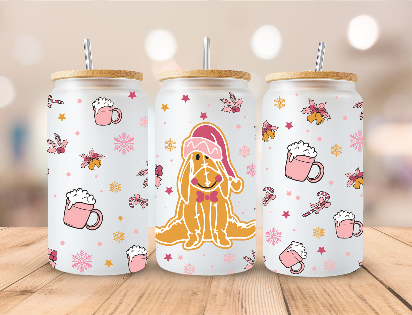 Christmas Cookie Donkey (Pink) - 16oz Libby UV DTF Wrap