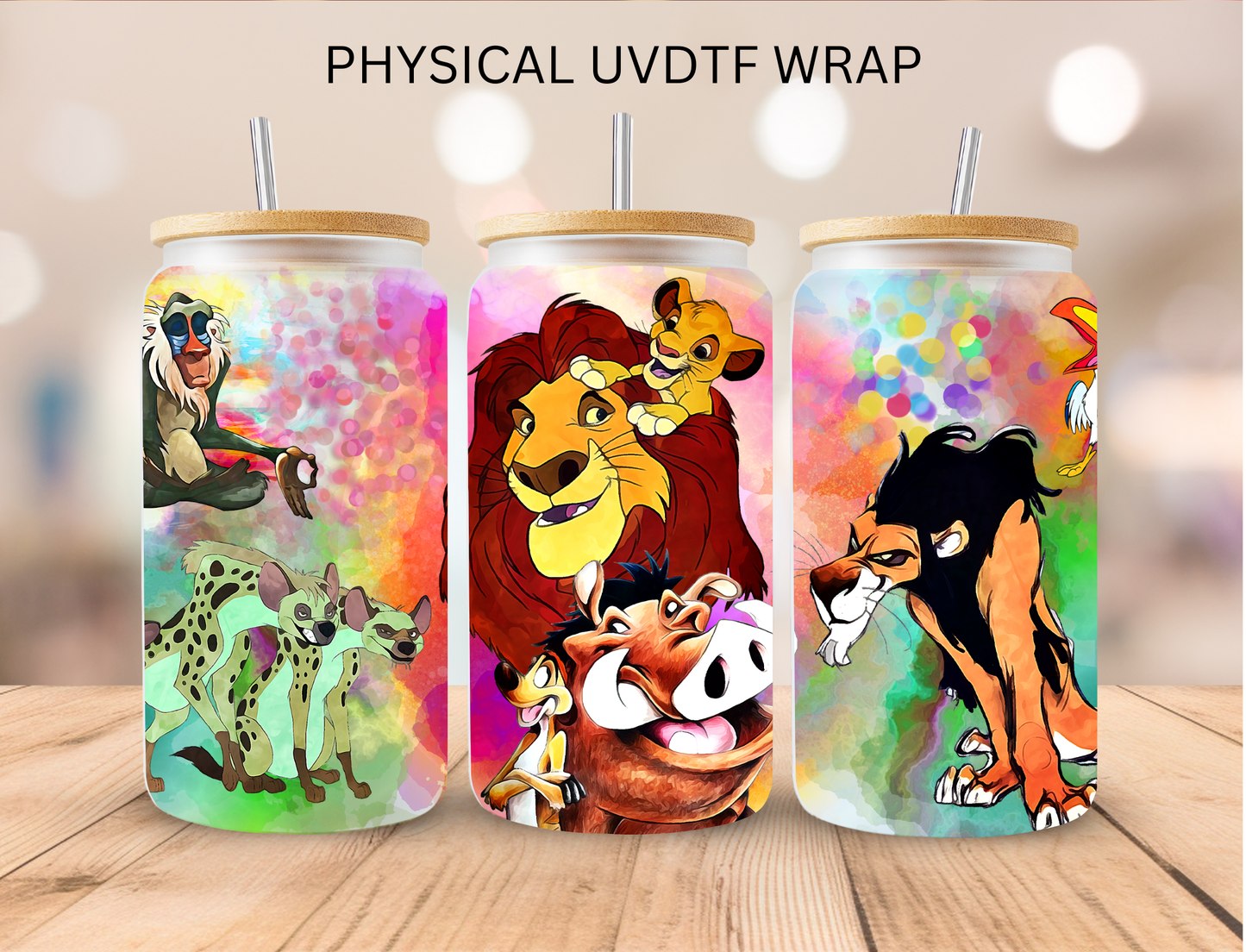 Watercolor Lion Dad And Baby - 16 oz / 20 oz Libby UV DTF