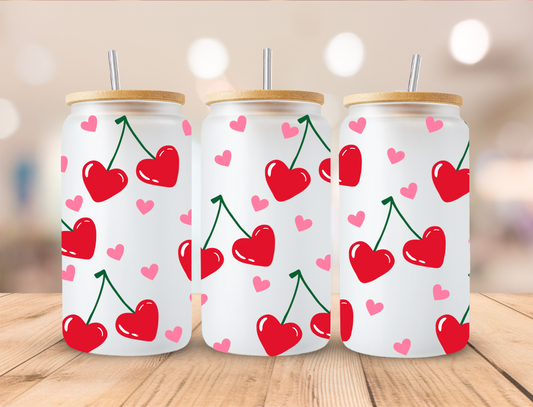 Valentines Heart Cherries - 16 oz / 20 oz Libby UV DTF Wrap