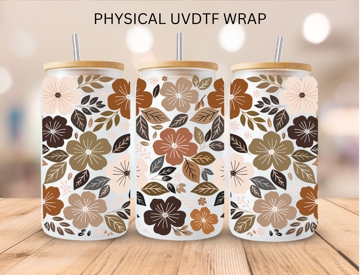 Brown Floral - 16 oz / 20 oz Libby UV DTF Wrap