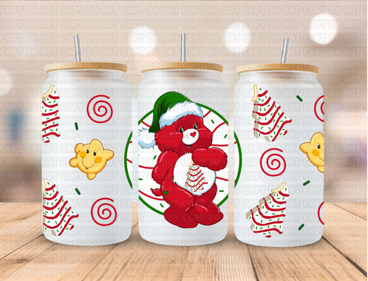 Christmas Colorful Bear Christmas Tree Cake Bear - 16 oz / 20 oz Libby UV DTF Wrap