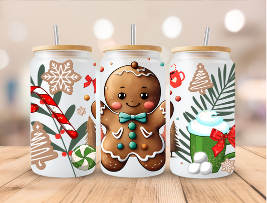 Bold Christmas Gingerbread - 16 oz / 20 oz Libby UV DTF Wrap