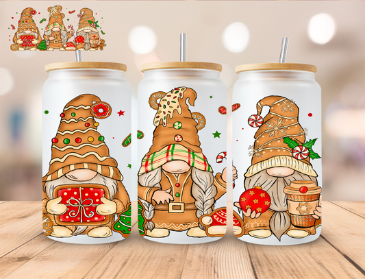 Christmas Gingerbread Gnomes - 16 oz / 20 oz Libby UV DTF Wrap