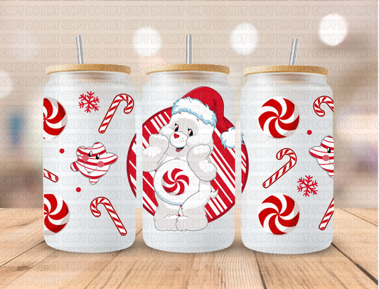 Christmas Colorful Bear Christmas Peppermint Bear - 16 oz / 20 oz Libby UV DTF Wrap