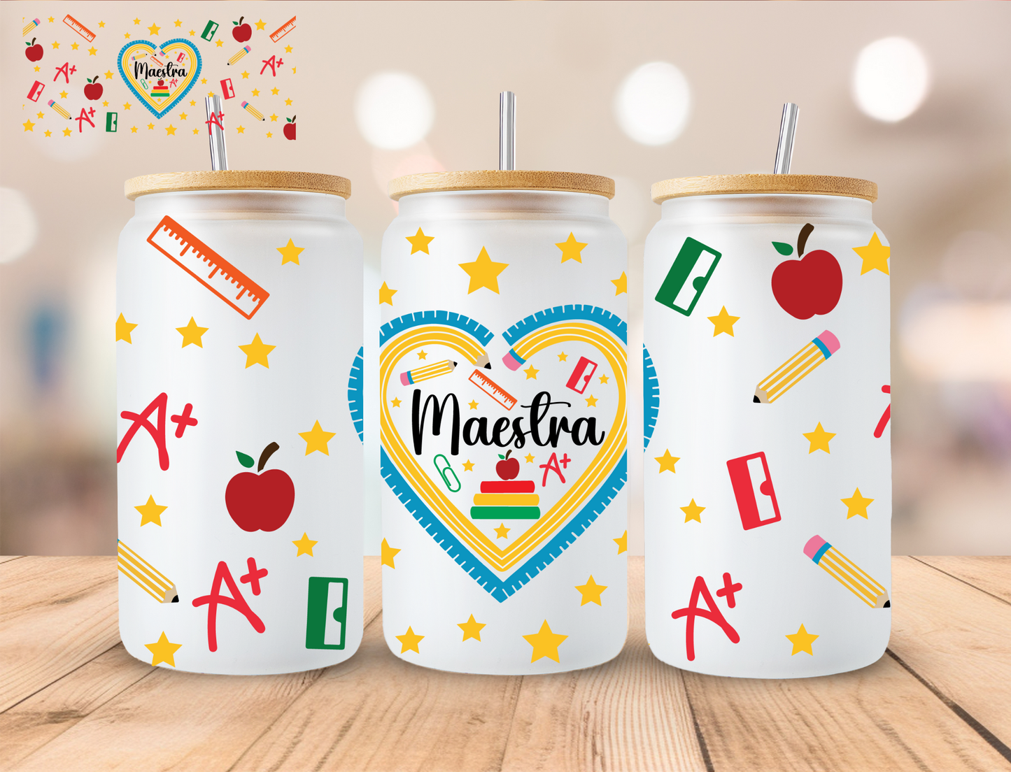 Hispanic Maestra - 16 oz / 20 oz Libby UV DTF Wrap