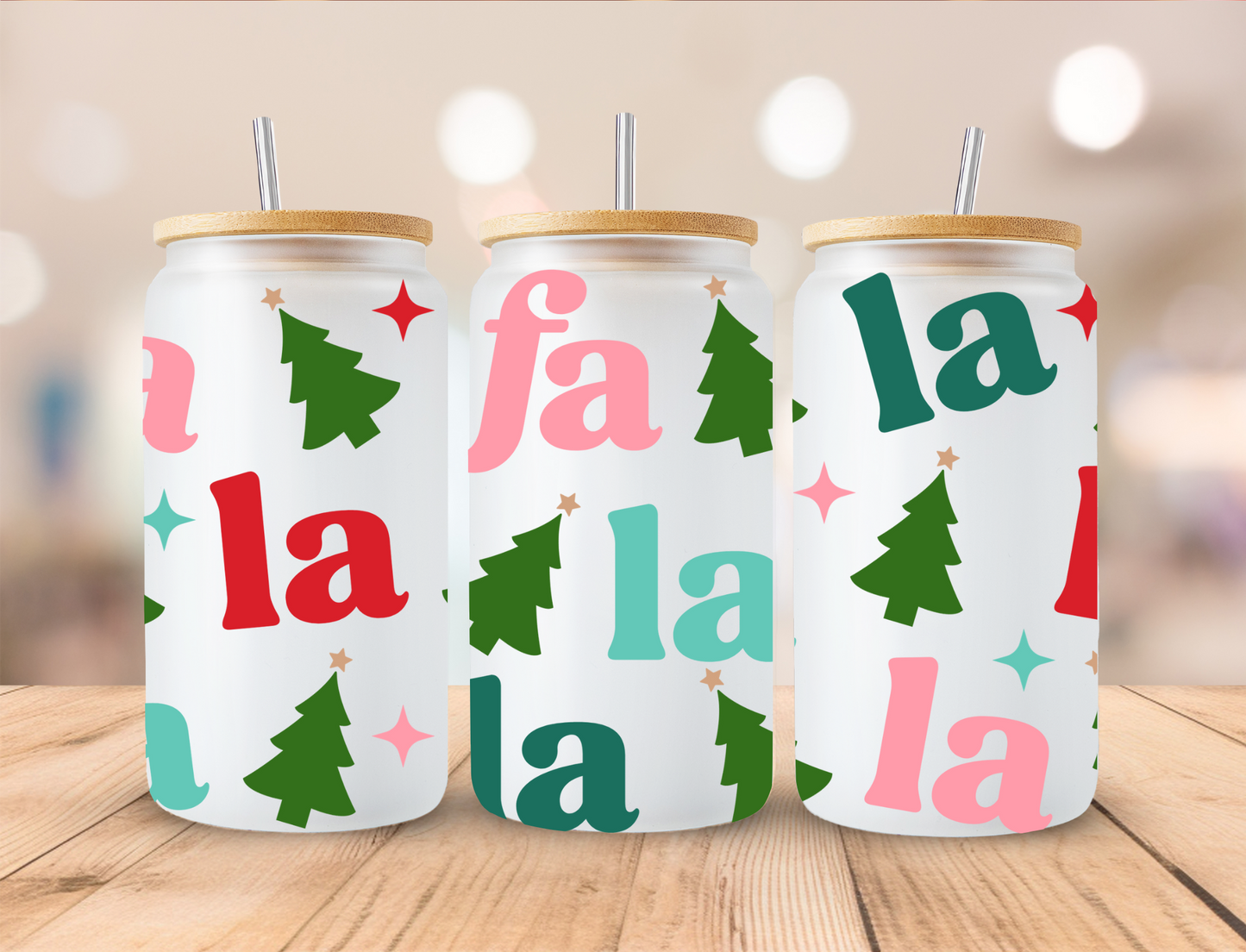 Christmas FA LA LA - 16oz Libby UV DTF Wrap