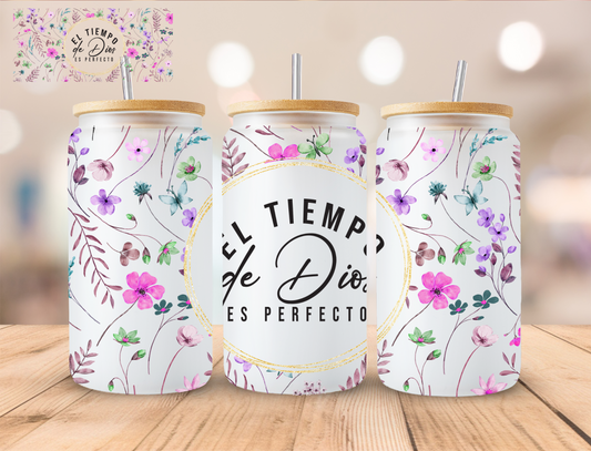 Hispanic El Tiempo De Dios - 16 oz / 20 oz Libby UV DTF Wrap