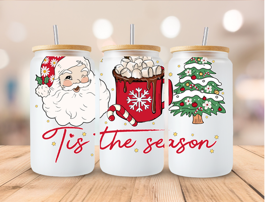 Christmas Santa Hot Cocoa Tis The Season - 16 oz / 20 oz Libby UV DTF Wrap