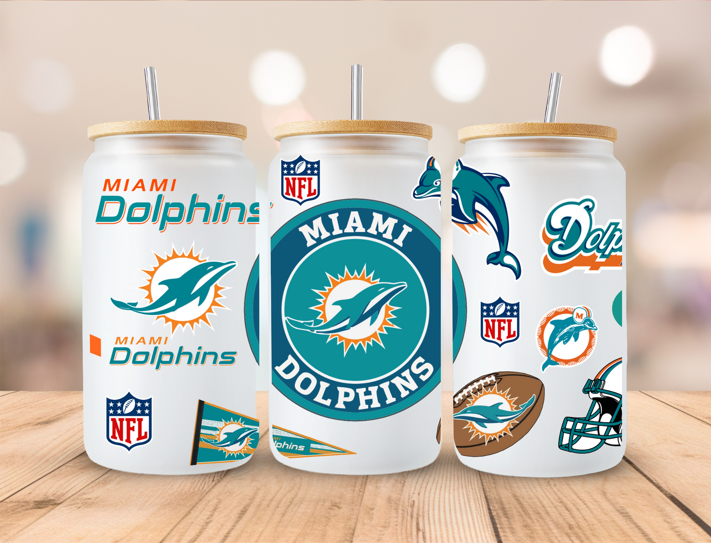 Football Dolphins - 16oz Libby UV DTF Wrap