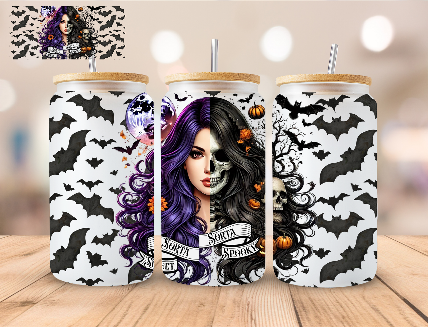 Halloween Girl - 16 oz / 20 oz Libby UV DTF Wrap