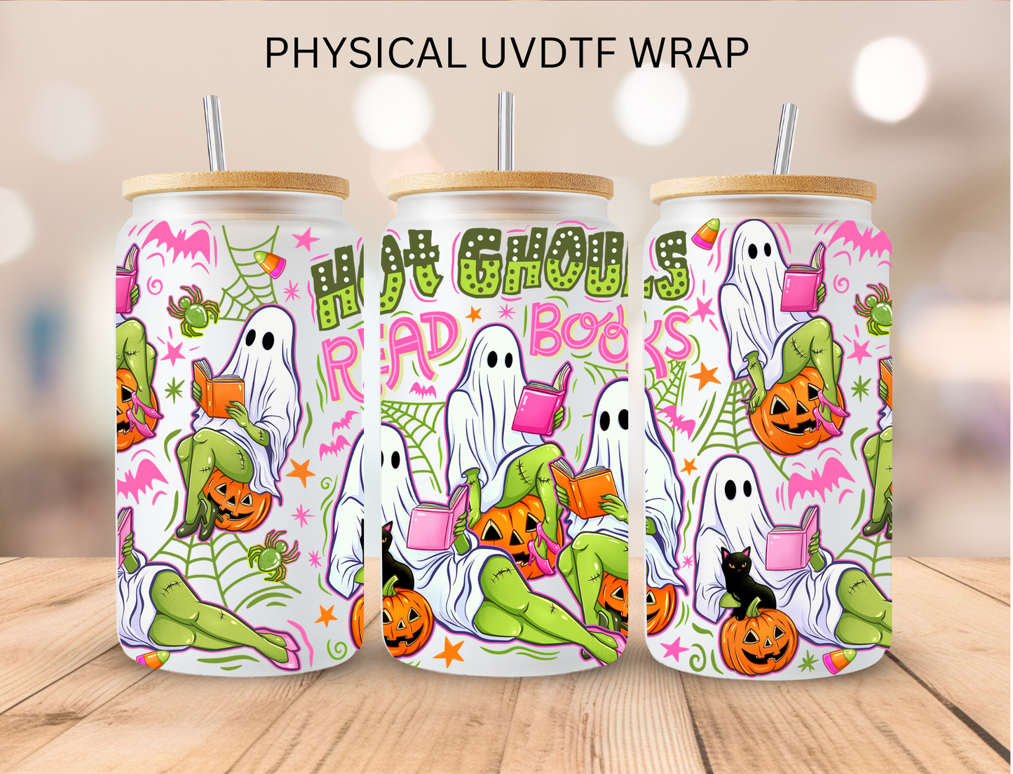 Halloween Hot Ghouls Read Books - 16 oz / 20 oz Libby UV DTF Wrap