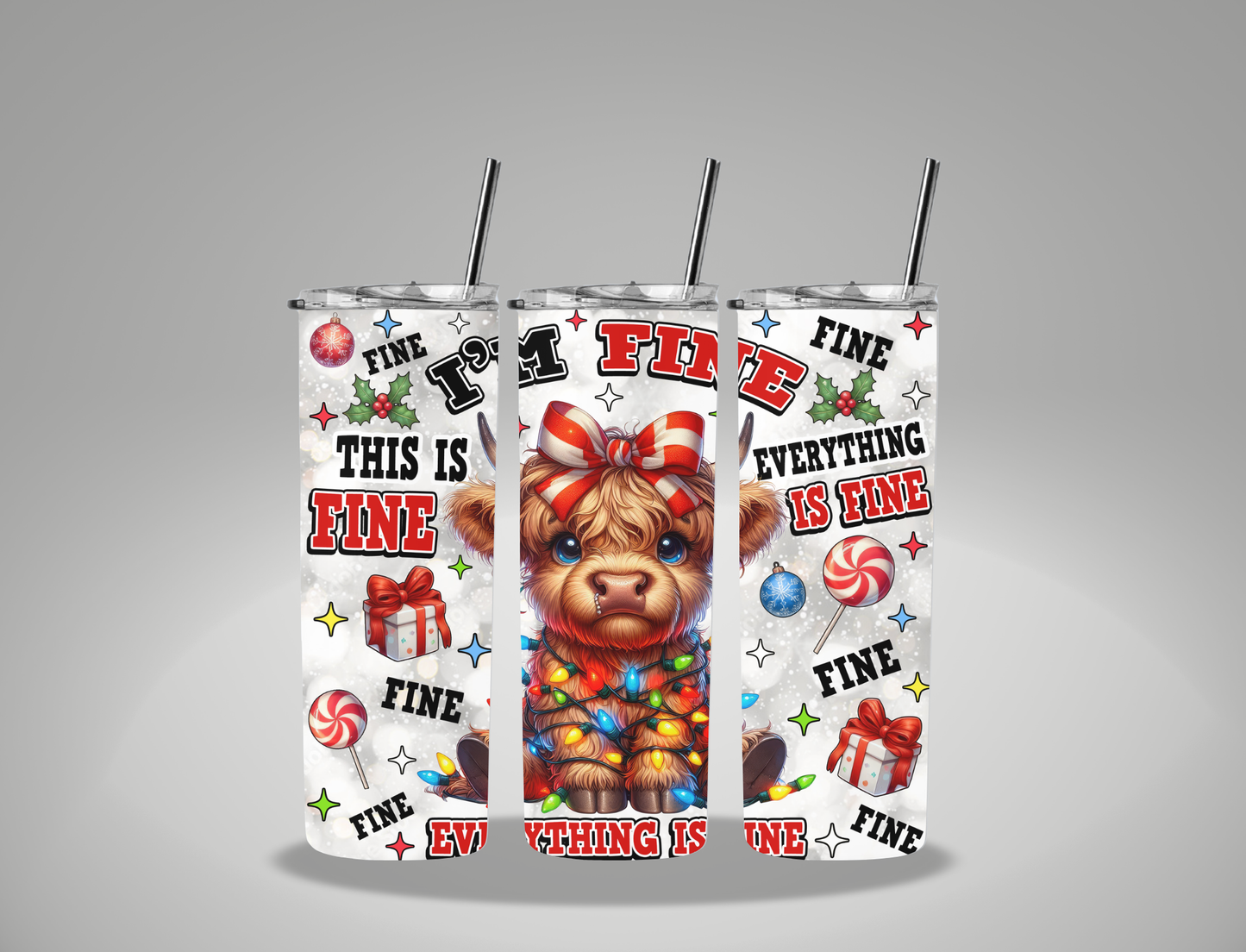 Highland Cow Christmas - 20oz Skinny Tumbler / 25 Oz Glass Tumbler Wrap