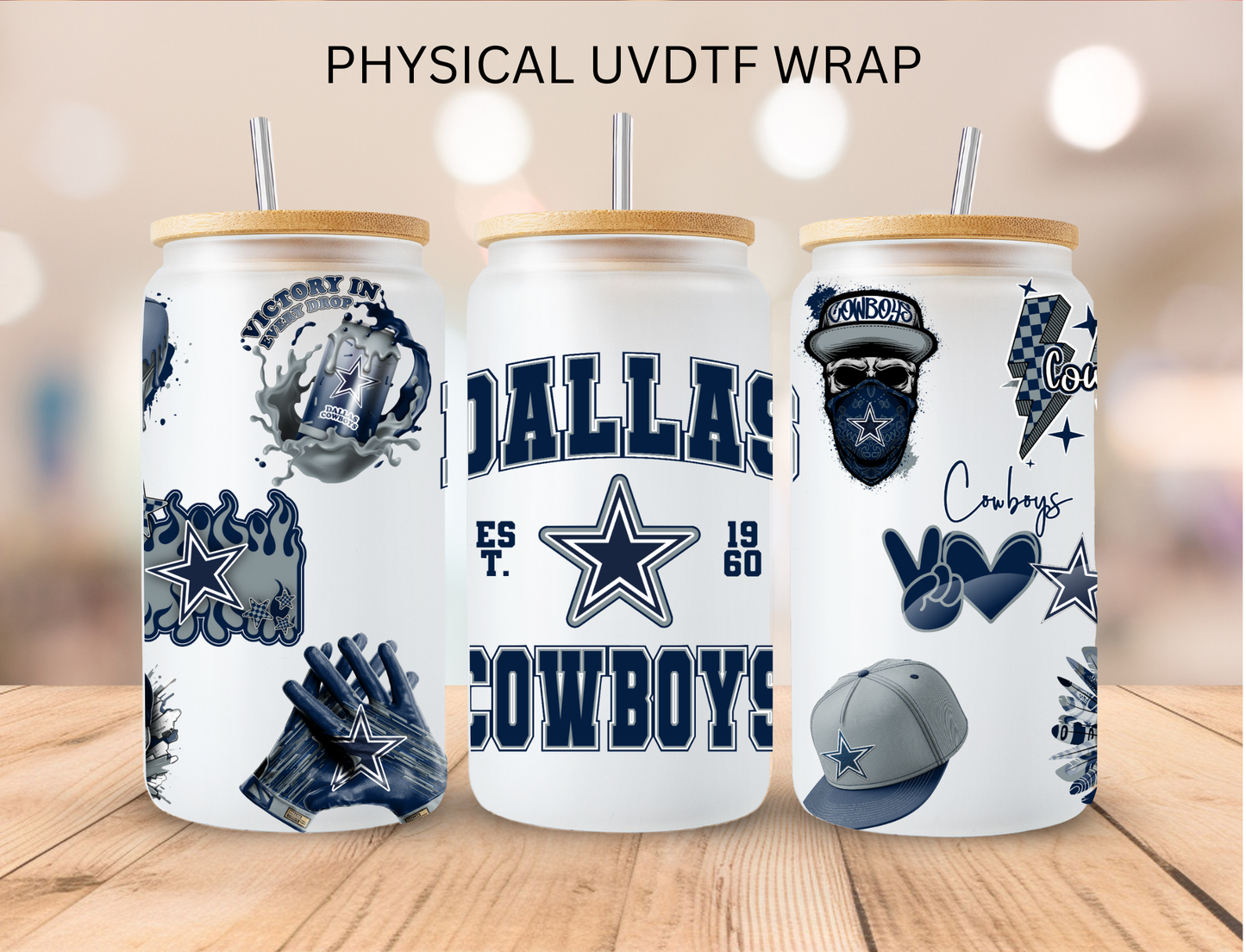 Cowboys NFL Team - 16 oz / 20 oz Libby UV DTF Wrap