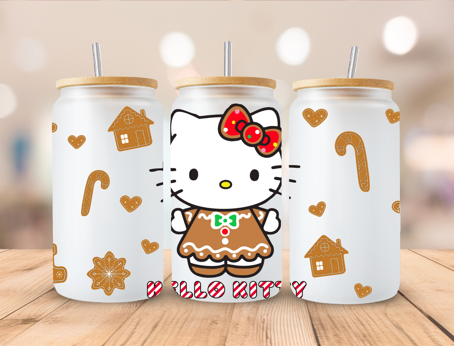 Christmas Gingerbread Kitty - 16oz Libby UV DTF Wrap